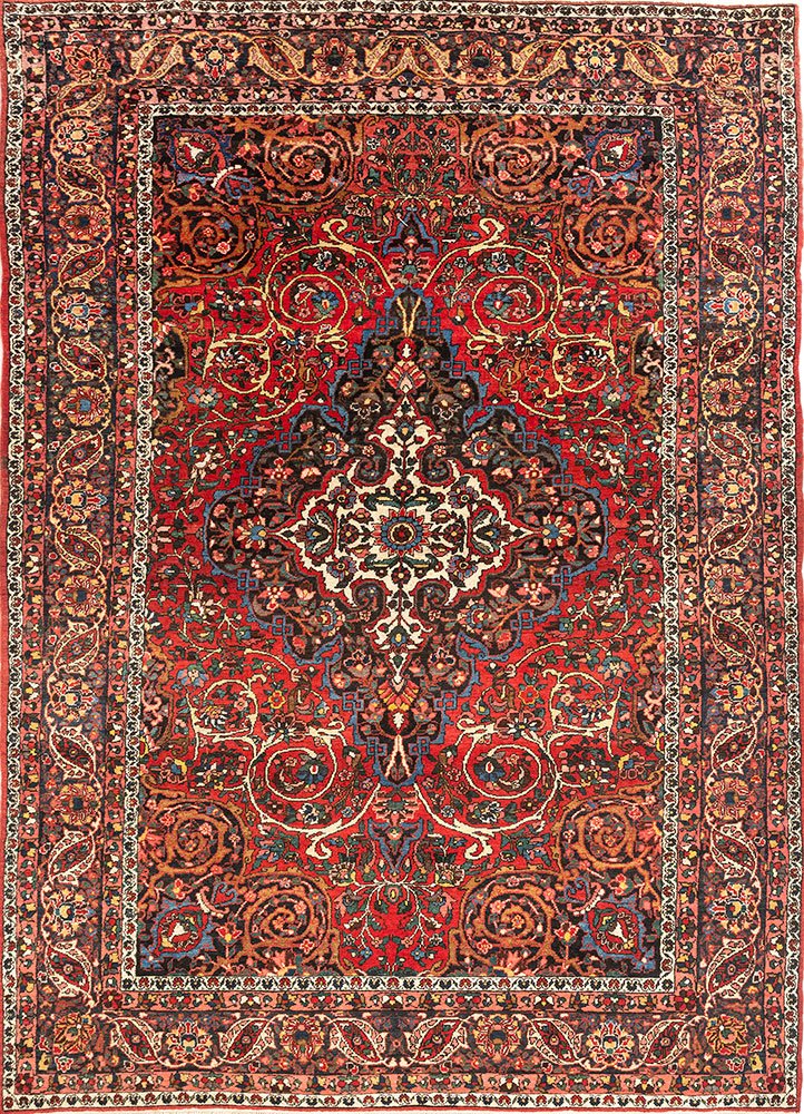 aalam red and orange wool hand knotted Rug - HeadShot