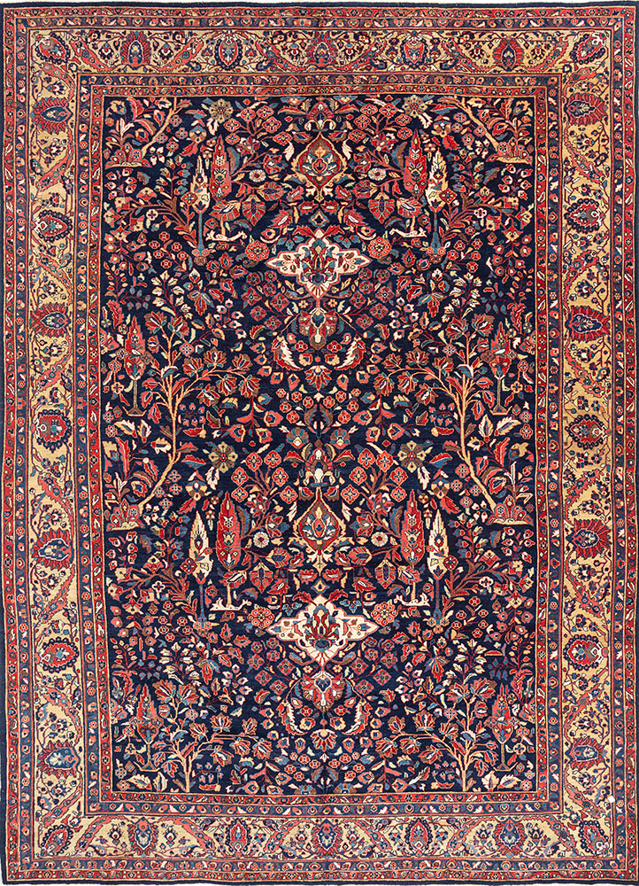 aalam blue wool hand knotted Rug - HeadShot