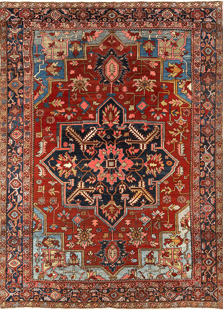 aalam blue wool hand knotted Rug - HeadShot