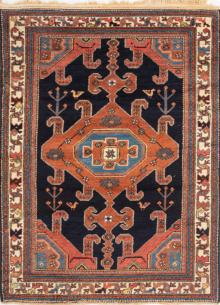 aalam blue wool hand knotted Rug - HeadShot