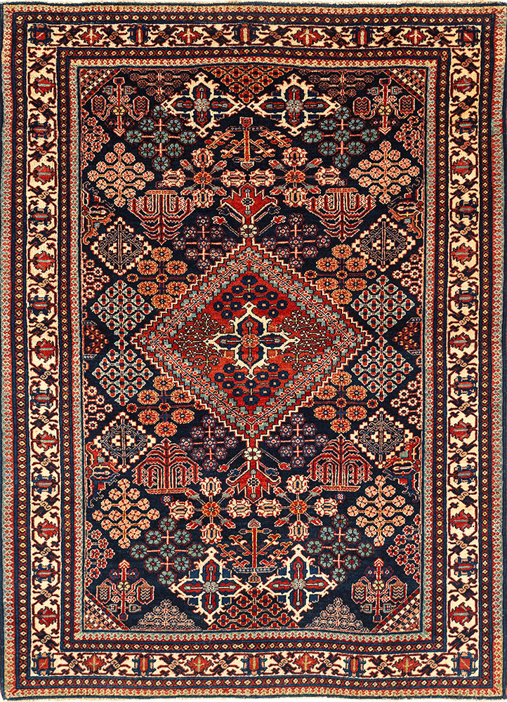 aalam blue wool hand knotted Rug - HeadShot