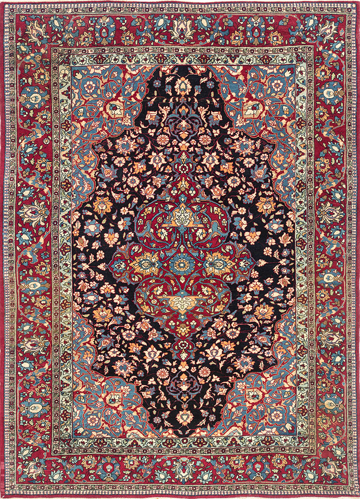 aalam blue wool hand knotted Rug - HeadShot