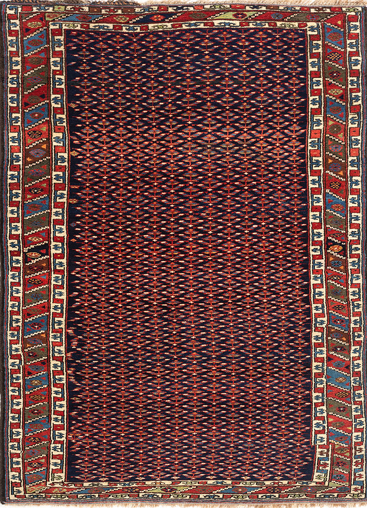 aalam blue wool hand knotted Rug - HeadShot