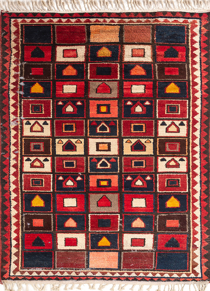 nuray red and orange wool hand knotted Rug - HeadShot