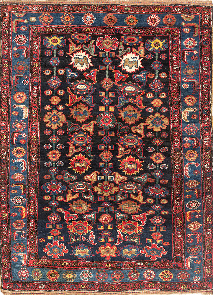 aalam blue wool hand knotted Rug - HeadShot