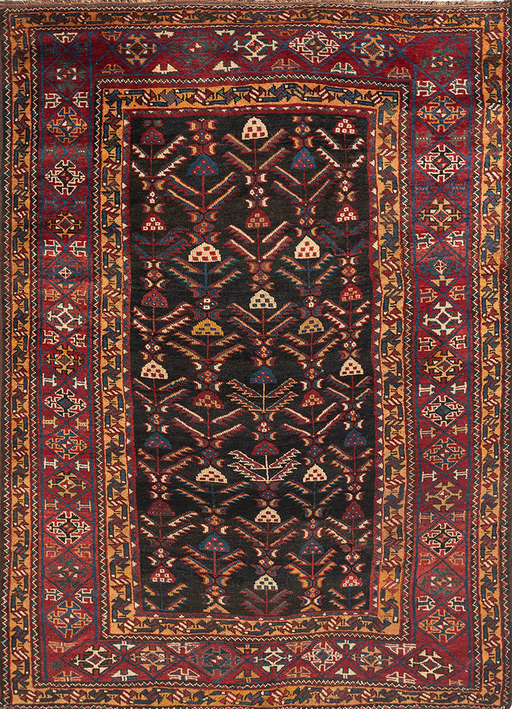 aalam blue wool hand knotted Rug - HeadShot