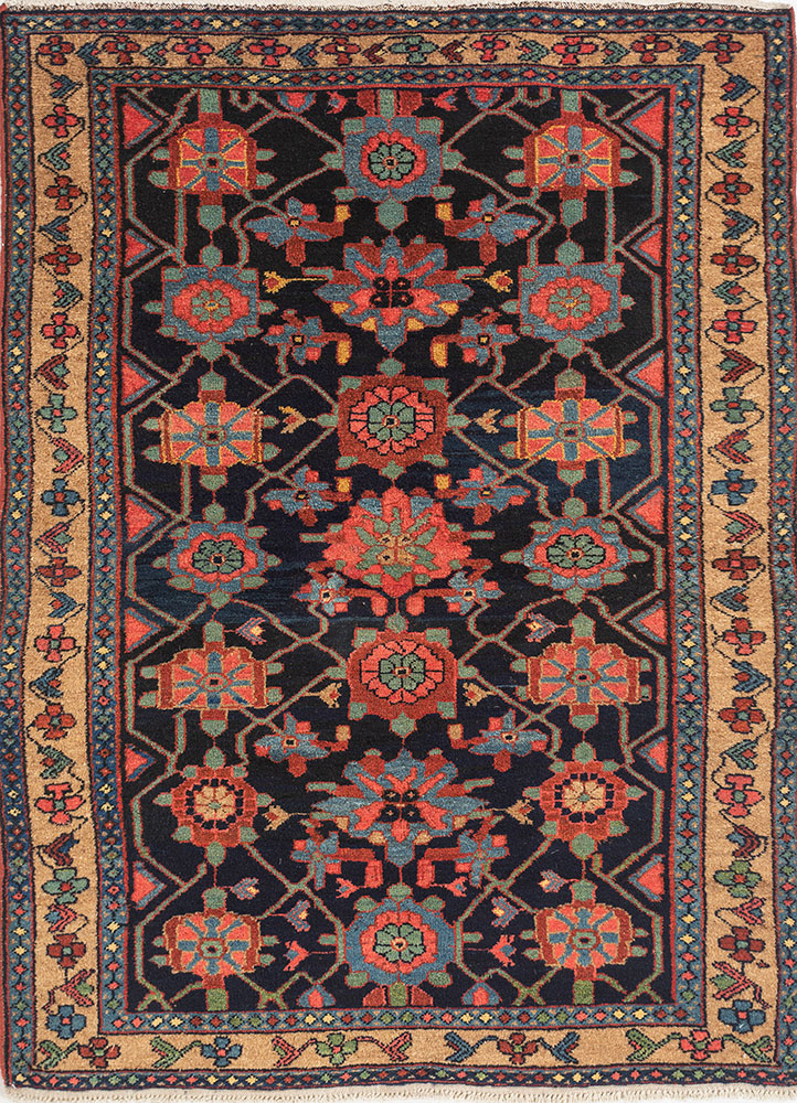 aalam blue wool hand knotted Rug - HeadShot