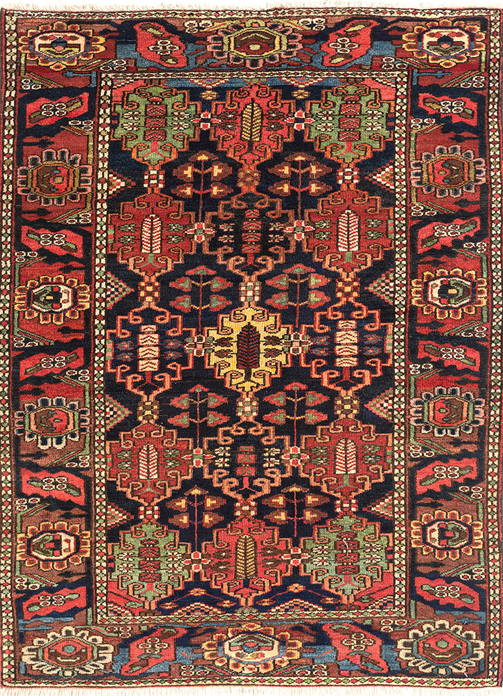 aalam blue wool hand knotted Rug - HeadShot