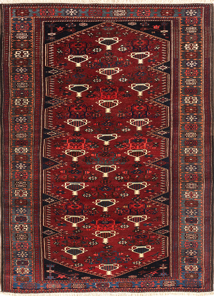 aalam red and orange wool hand knotted Rug - HeadShot