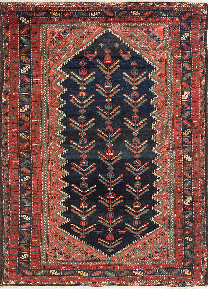 aalam blue wool hand knotted Rug - HeadShot