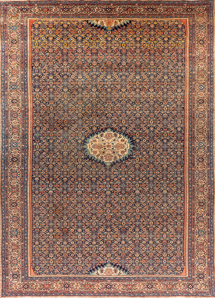 aalam blue wool hand knotted Rug - HeadShot