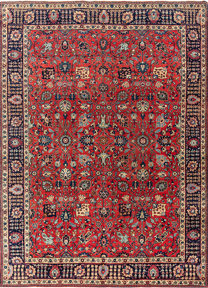 aalam red and orange wool hand knotted Rug - HeadShot