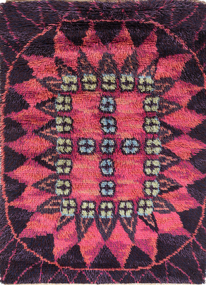 zuri pink and purple wool hand knotted Rug - HeadShot