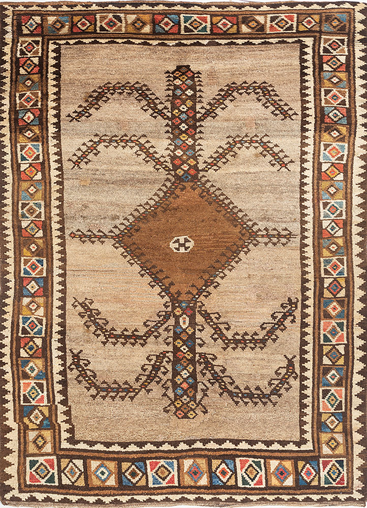 nuray beige and brown wool hand knotted Rug - HeadShot