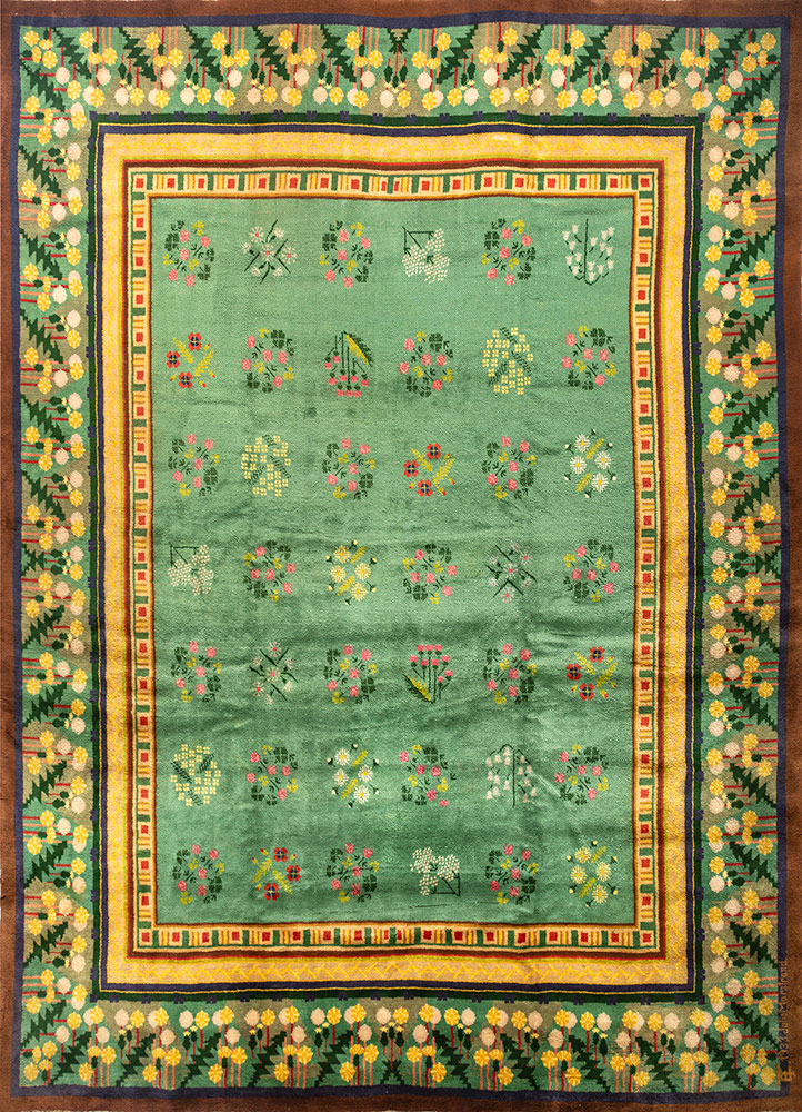 aalam green wool hand knotted Rug - HeadShot