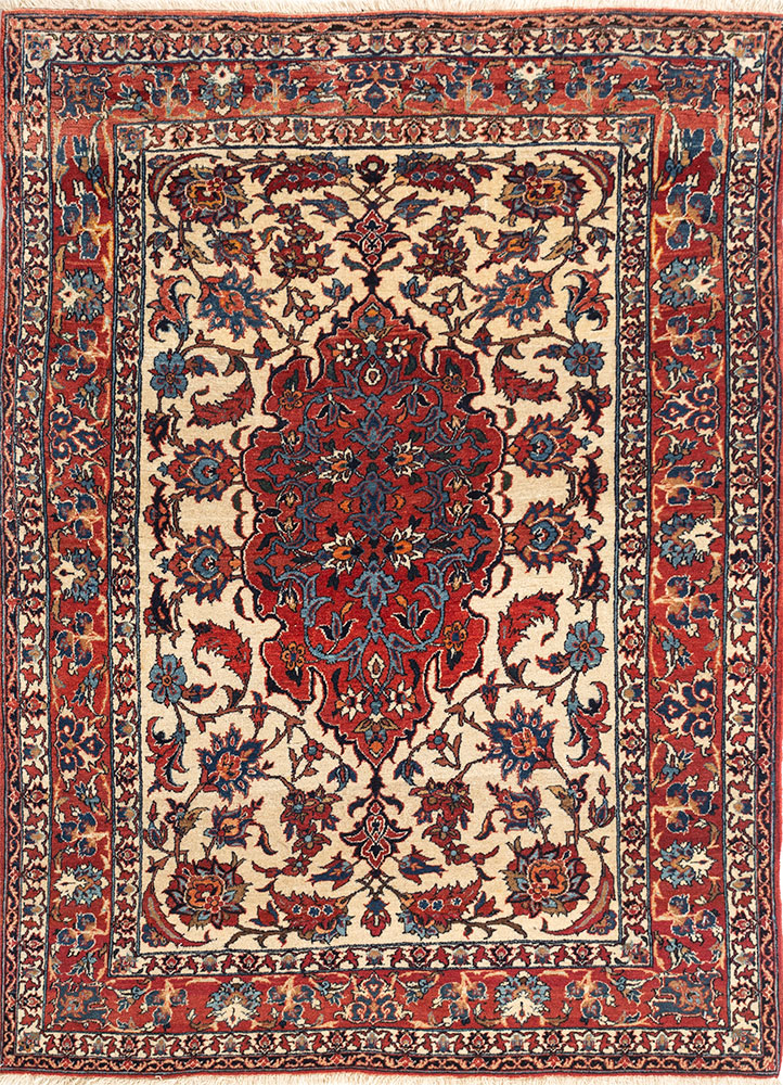aalam red and orange wool hand knotted Rug - HeadShot