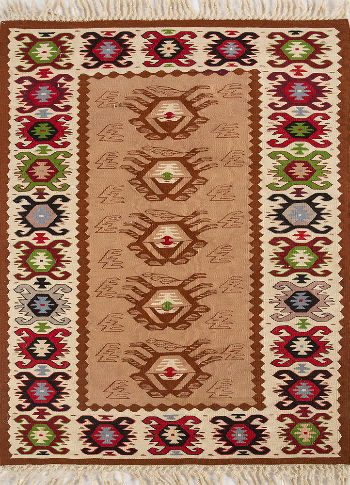 nayaab beige and brown wool flat weaves Rug - HeadShot
