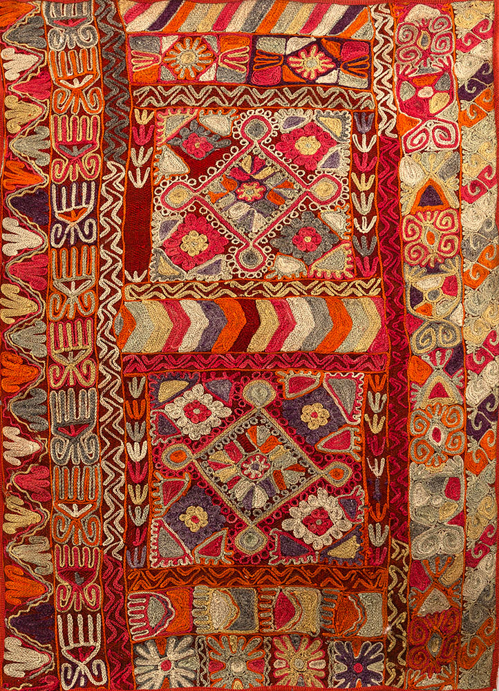 aalam red and orange wool hand knotted Rug - HeadShot