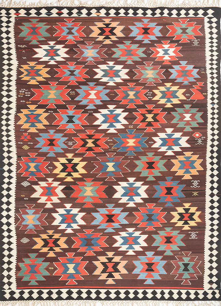 nayaab beige and brown wool flat weaves Rug - HeadShot