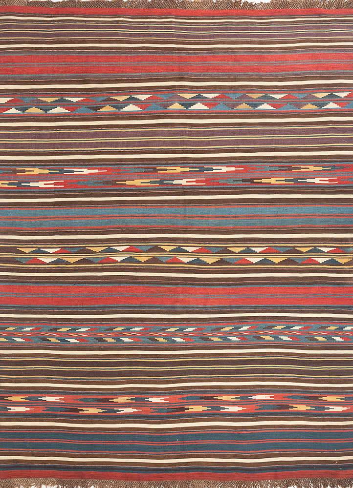 nayaab beige and brown wool flat weaves Rug - HeadShot