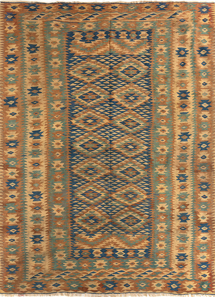 nayaab blue wool flat weaves Rug - HeadShot