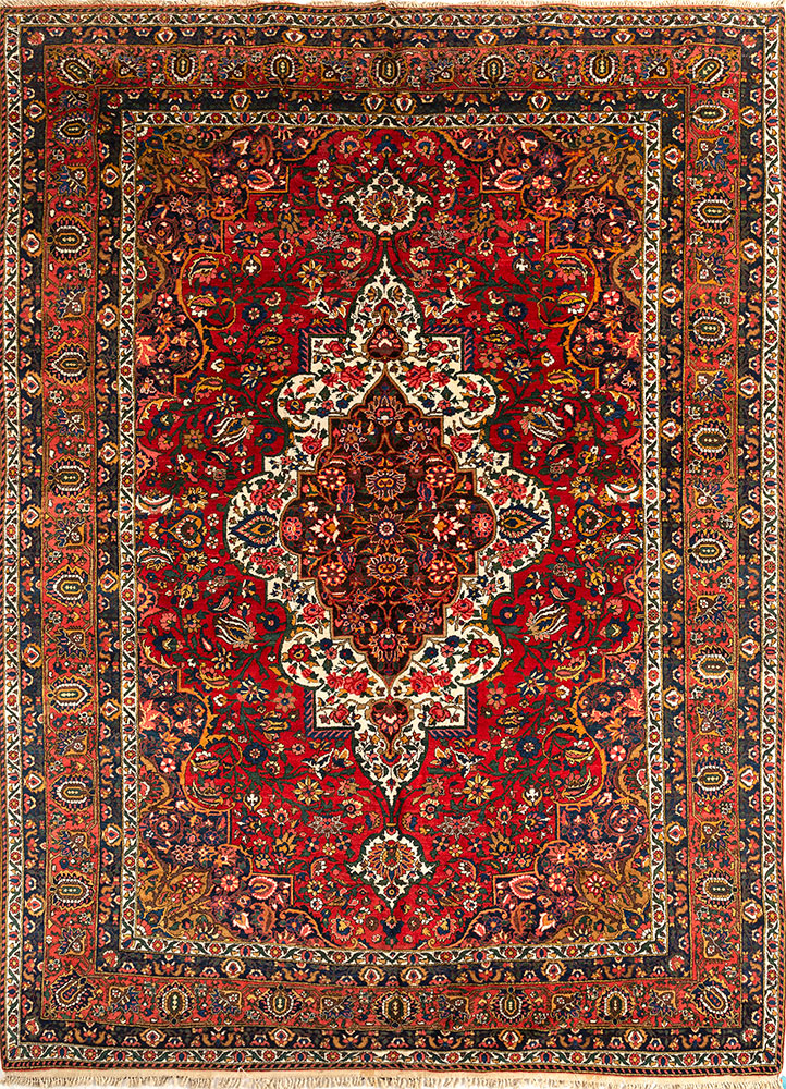 aalam red and orange wool hand knotted Rug - HeadShot