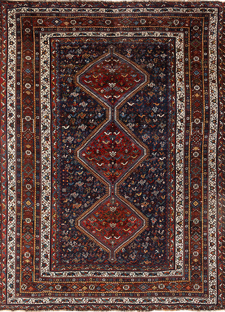 aalam blue wool hand knotted Rug - HeadShot