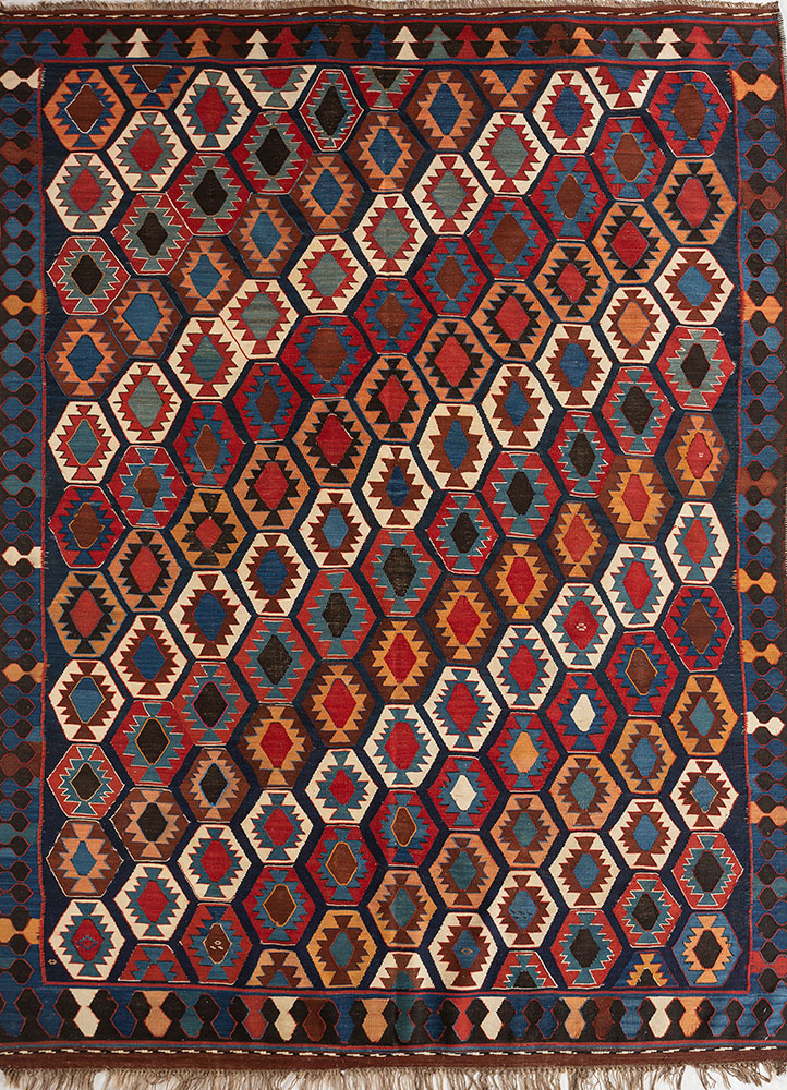 nayaab red and orange wool flat weaves Rug - HeadShot
