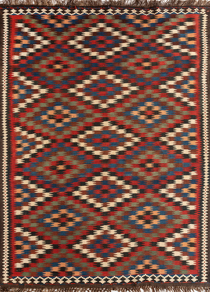 nayaab red and orange wool flat weaves Rug - HeadShot