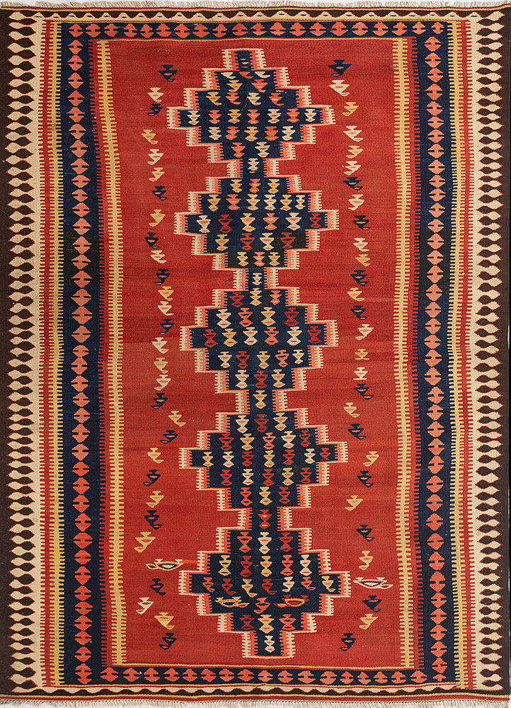 nayaab red and orange wool flat weaves Rug - HeadShot