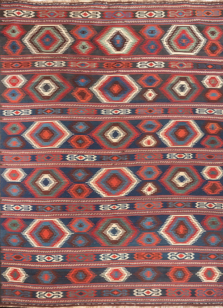 nayaab red and orange wool flat weaves Rug - HeadShot