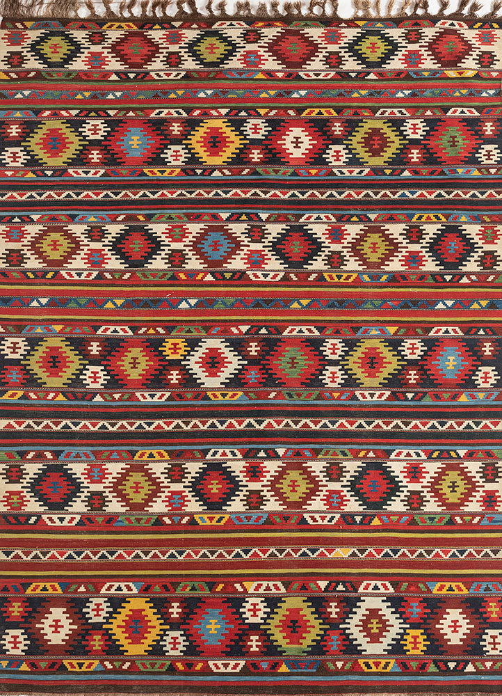 nayaab red and orange wool flat weaves Rug - HeadShot