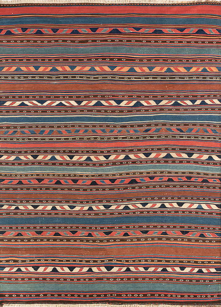 nayaab red and orange wool flat weaves Rug - HeadShot