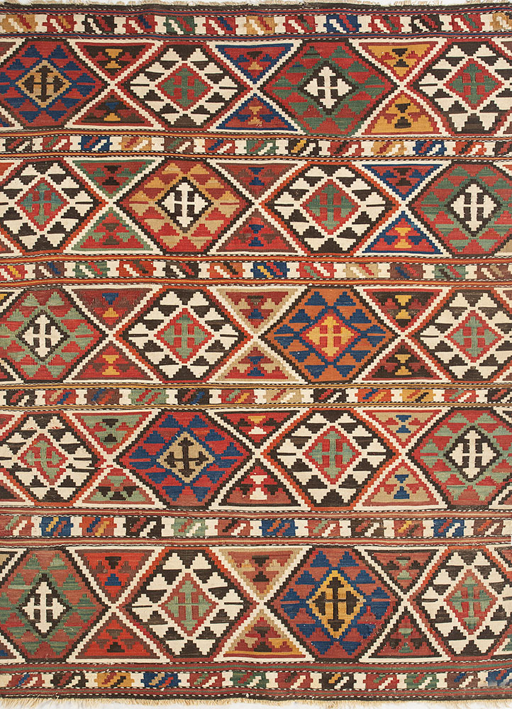nayaab red and orange wool flat weaves Rug - HeadShot