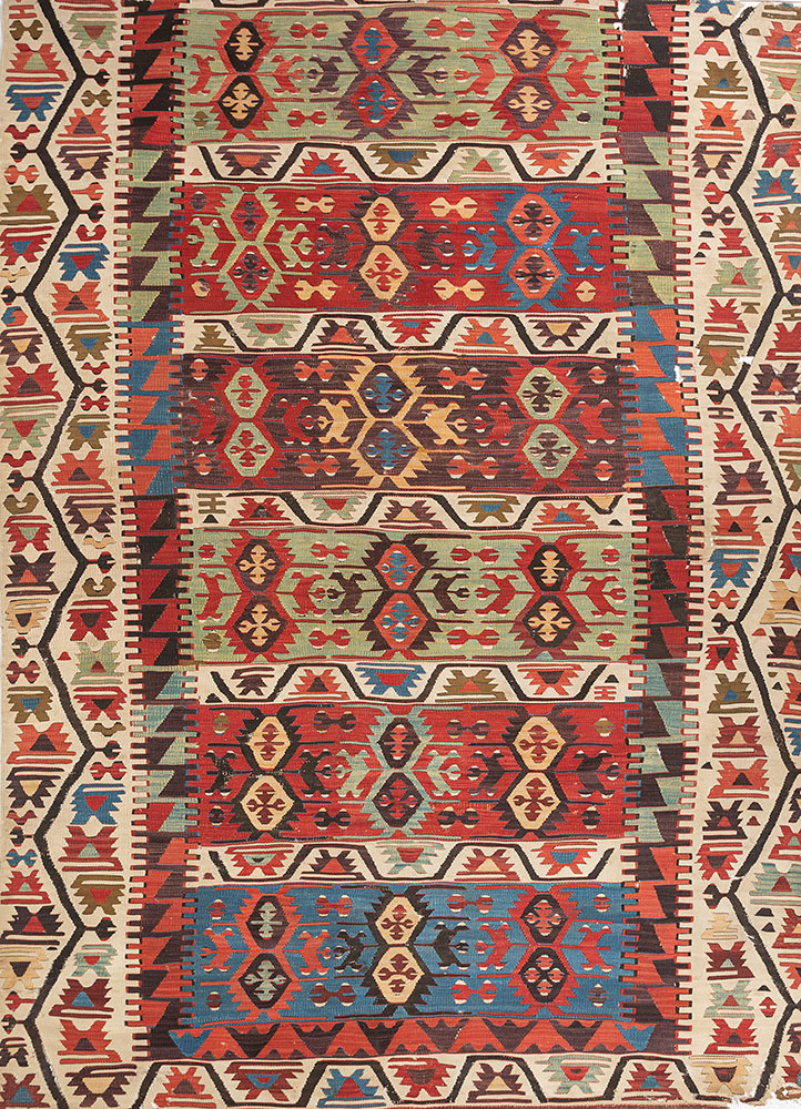 nayaab red and orange wool flat weaves Rug - HeadShot