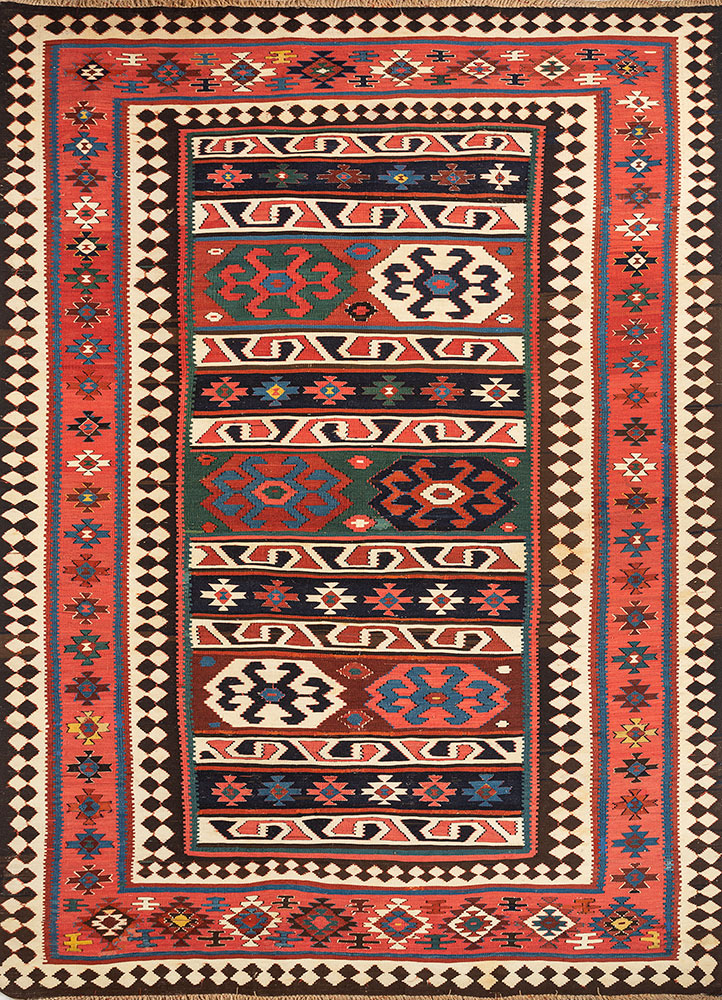 aalam red and orange wool hand knotted Rug - HeadShot
