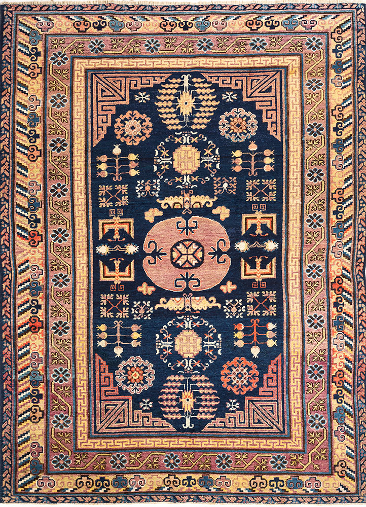 aalam blue wool hand knotted Rug - HeadShot