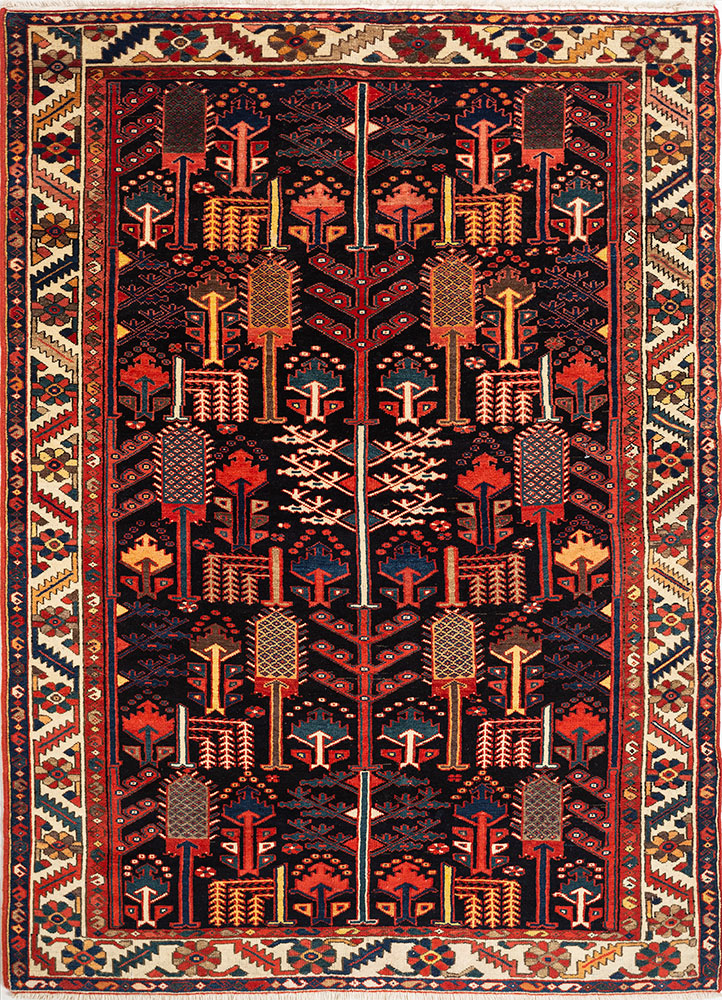 aalam grey and black wool hand knotted Rug - HeadShot