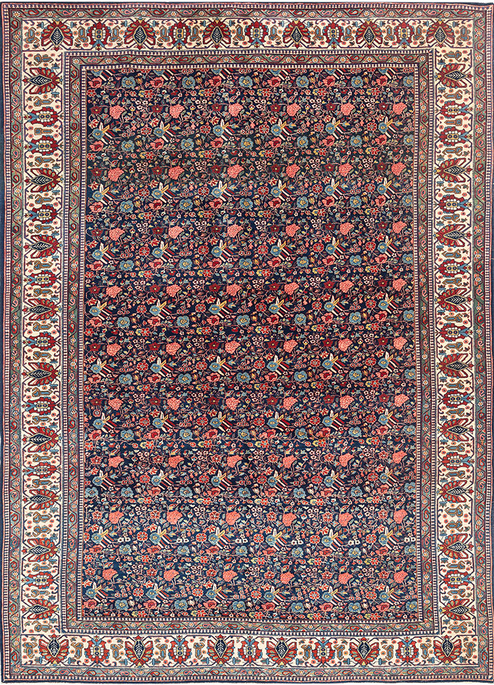 aalam blue wool hand knotted Rug - HeadShot