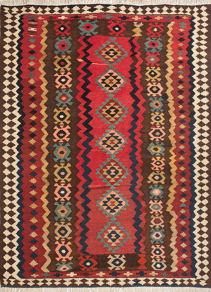 nayaab pink and purple wool flat weaves Rug - HeadShot