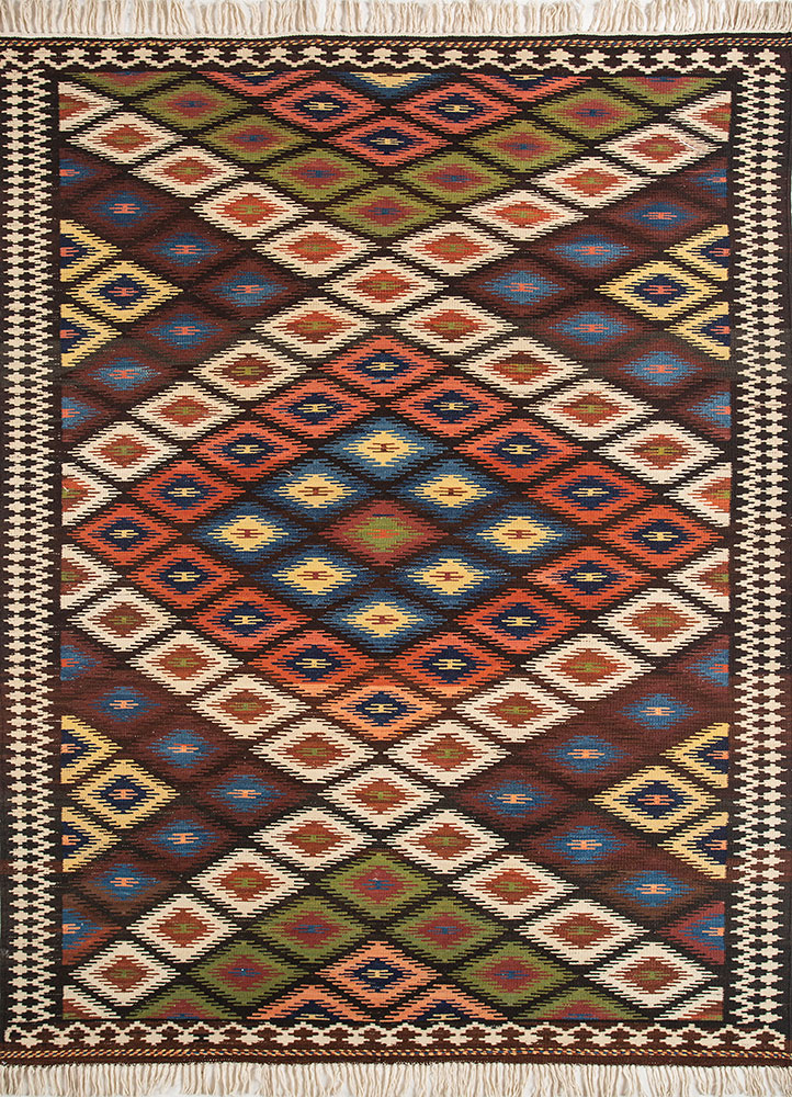nayaab beige and brown wool flat weaves Rug - HeadShot