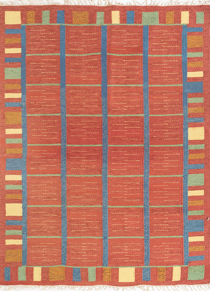 nayaab red and orange wool flat weaves Rug - HeadShot