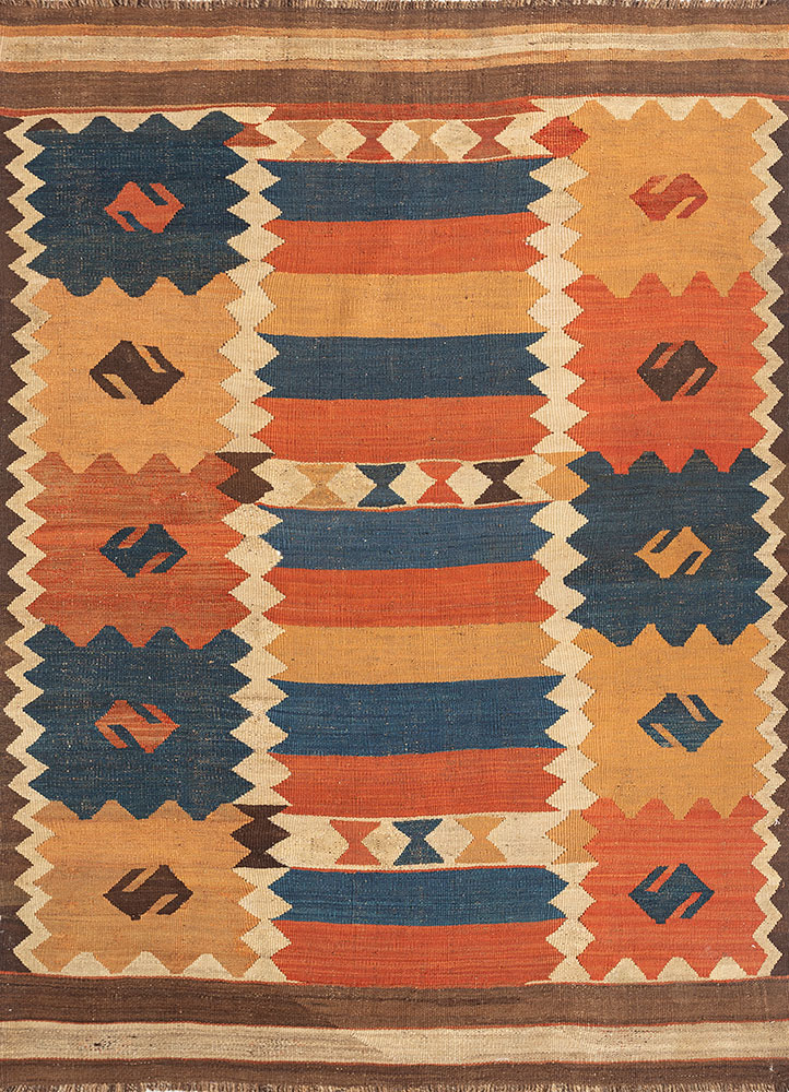 nayaab red and orange wool flat weaves Rug - HeadShot