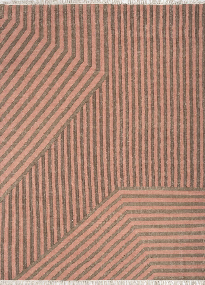 checkers red and orange wool flat weaves Rug - HeadShot
