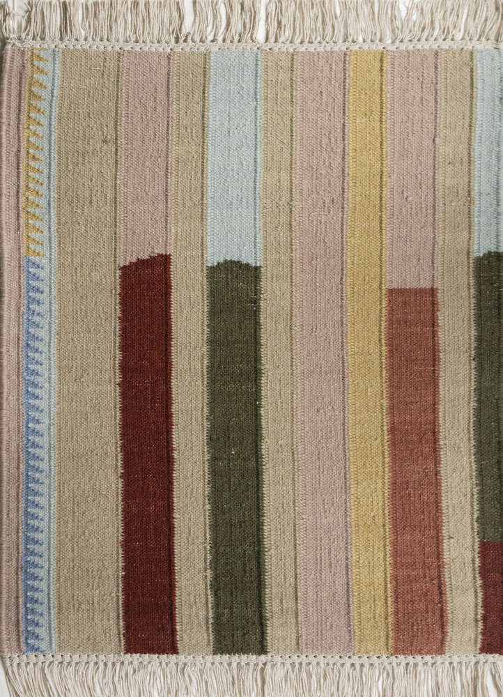 checkers gold wool flat weaves Rug - HeadShot
