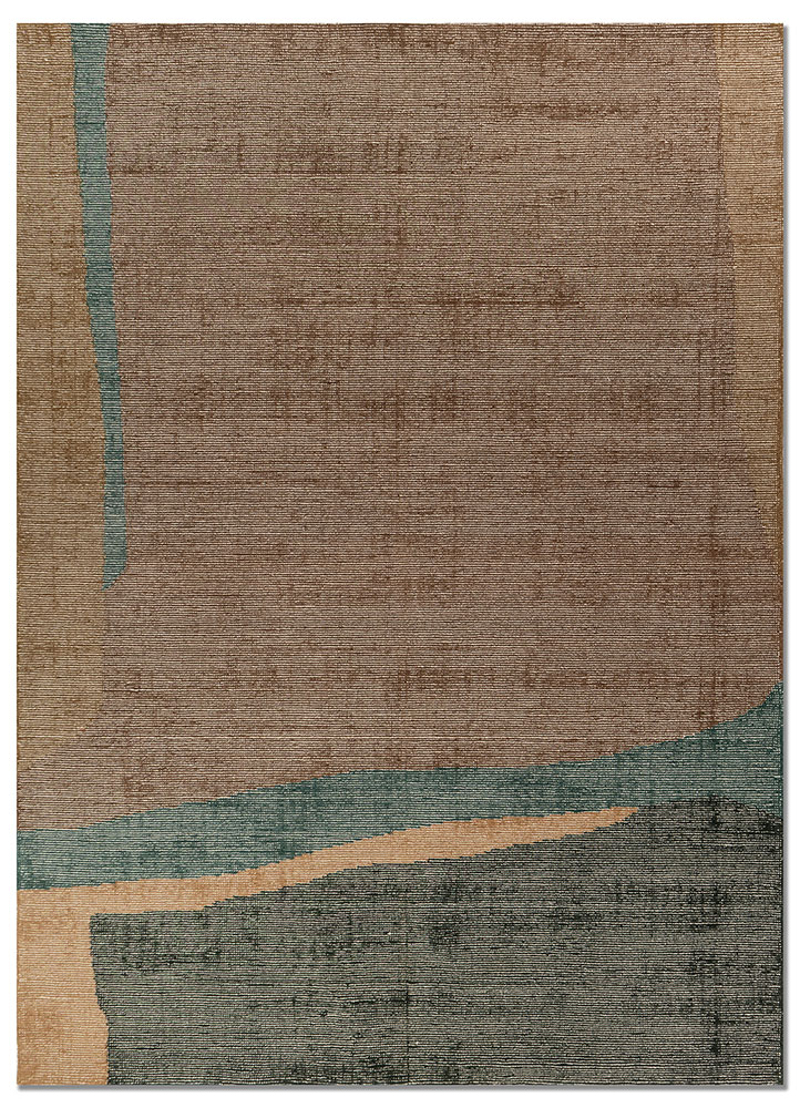 aprezo beige and brown wool hand loom Rug - HeadShot