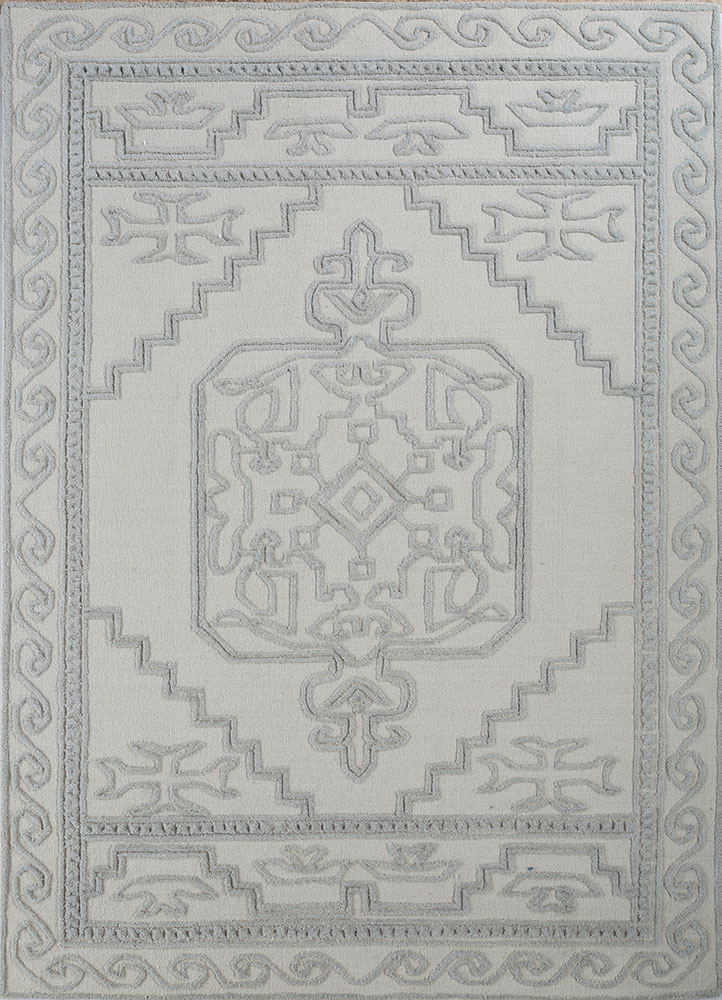 saga grey and black wool hand loom Rug - HeadShot
