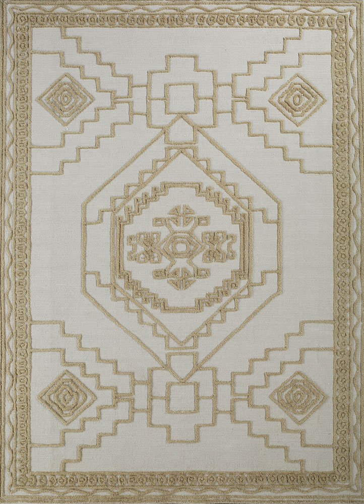 saga beige and brown wool hand loom Rug - HeadShot