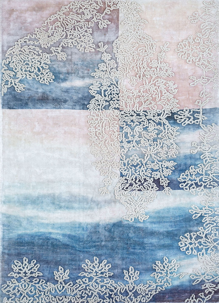 bespoke sile blue wool and viscose hand loom Rug - HeadShot