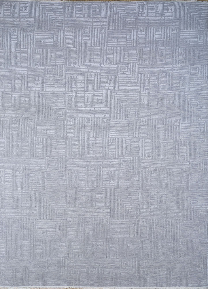 manifest grey and black wool and silk hand knotted Rug - HeadShot